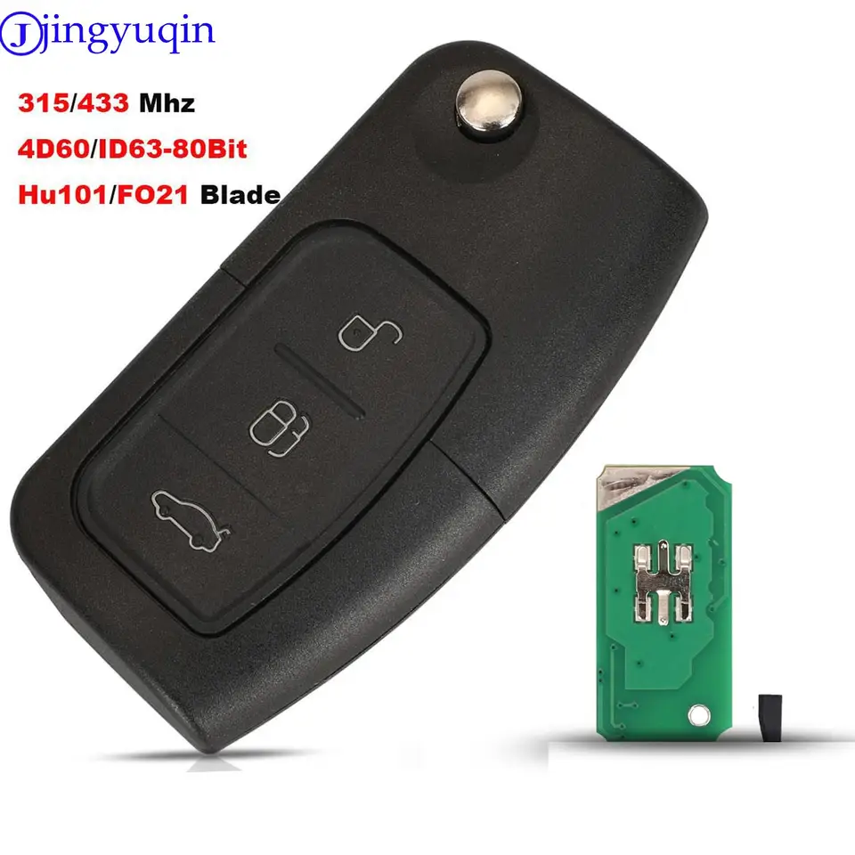 Jingyuqin 433MHz 4d63 40bit 80bit 3 tlačidlá Flip Skladacie diaľkové ovládacie prvky pre Ford Focus Fiesta 2013 FOB Case Hu101 Blade