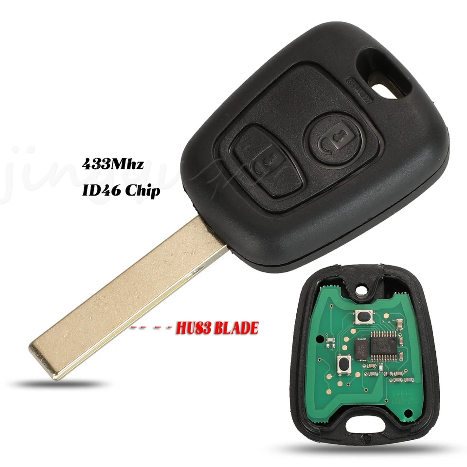Jingyuqin 433MHz ID46 Chip 2 tlačidlá nahradenie vozidla Diaľkový kľúč FOB pre Citroen C1 C3 pre Peugeot 307 nezrezaný prázdny čepeľ Remtekey