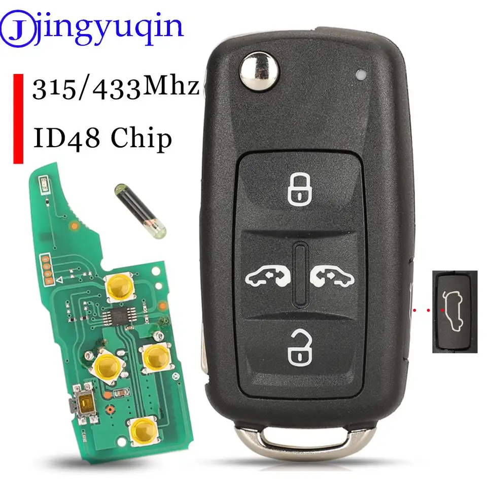 Jingyuqin 5K0837202AD 315/434MHz ID48 5Buttons Flip Key FOB FOB pre VW Sharan Multivan Caravelle Car Key Dramota