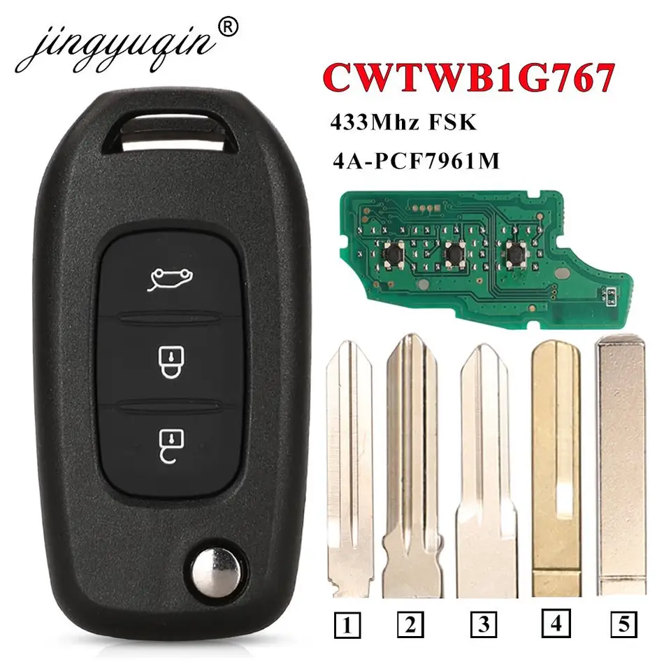 jingyuqin cwtwb1g767 flip diaľkový kľúč 433MHz pcf7961m 4a pre Renault Kadjar Captur Megane 3 symbol Logan 2 Sandero 2 Dacia Duster