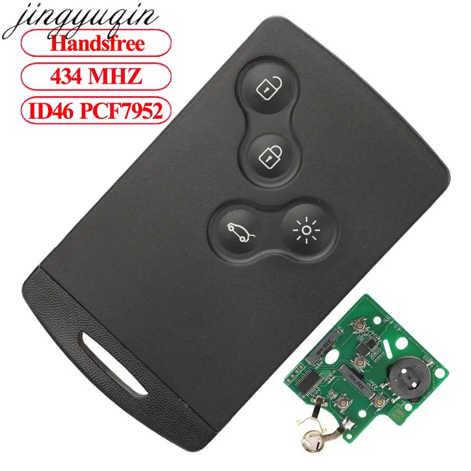 Jingyuqin Handsfree Smart Remote Keyless Card kľúč PCF7952 434MHz pre Renault Megane III Fluence Laguna Koleos Scenic 2009-2015
