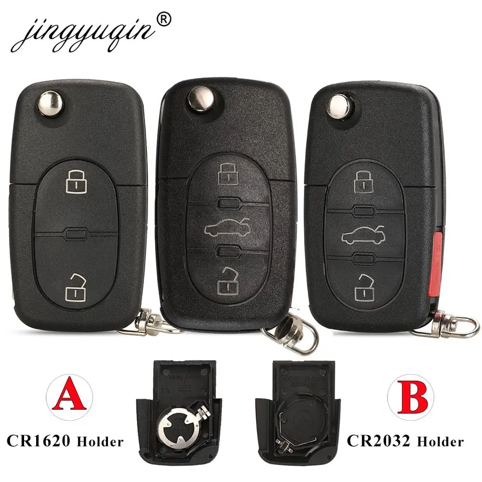 Jingyuqin Nahradenie 2/3/4 tlačidlá flip car kľúča puzdro shell fob pre Audi Tt A2 A3 A4 A6 A8 TT Quattro +Blade CR1620/CR2032 Držiak