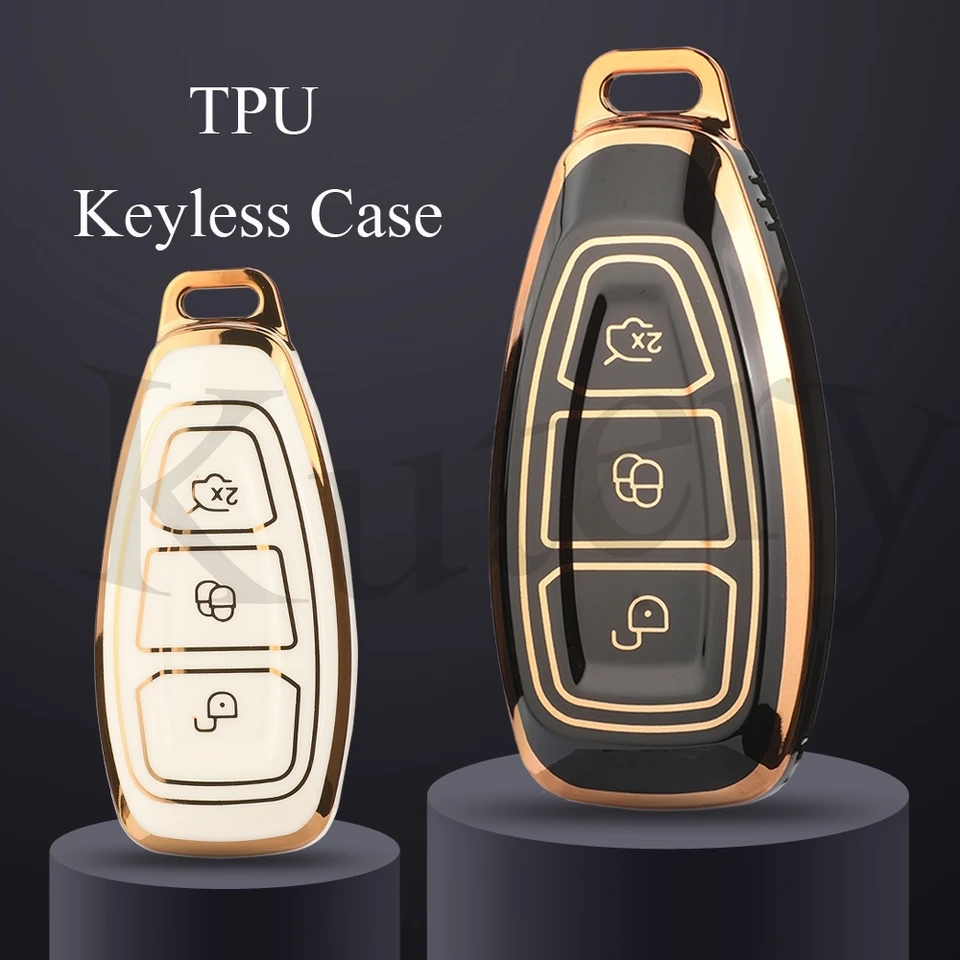 Jingyuqin Soft TPU Car Key Case FOB 3 tlačidlá pre Ford Ecosport Kuga St C-Max B-Max Focus 3 4 Mondeo Mk3 Mk4 Fiesta