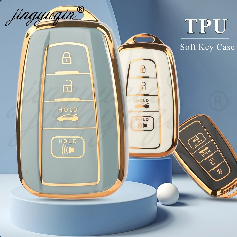 Jingyuqin TPU CAR CAPE DRAVA Kľúčové puzdro FOB FOB pre Toyota Chr Camry COROLLA RAVLAY HIGHLANDER C-HR Prius Land Cruiser Prado 4 Buttons