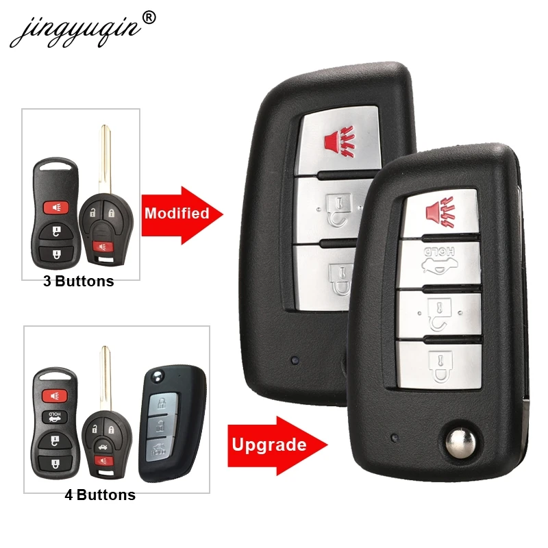 Jingyuqin upravený flip diaľkový diaľkový kľúč nový štýl 433/315 MHz pre Nissan Qashqai Sunny Sylphy Tiida X-Trail March Sentra 3/4B Keys