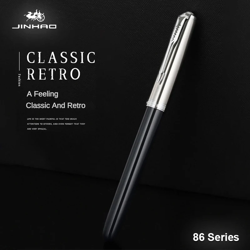 Jinhao 86 Fountain Pen Strieborné klip Strieborné klip Luxusné elegantné živicové klasické perá 0,5 mm hrot písacie kancelárske potreby