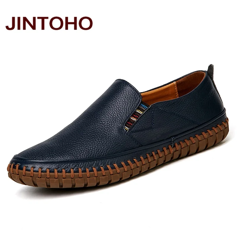 Jinto veľké veľkosť mužov Originálne kožené topánky skĺznuté na čierne topánky Skutočné kožené mokasíny pán Moccasins topánky talianske dizajnérske topánky