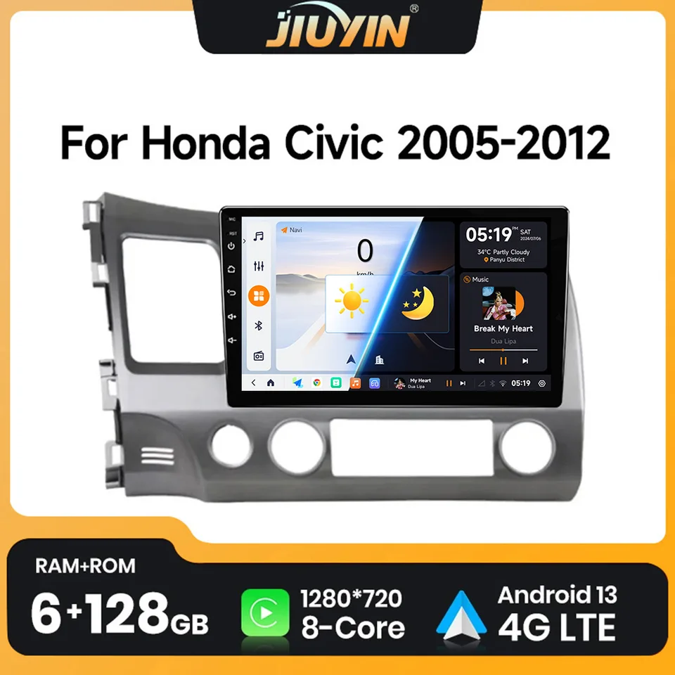 Jiuyin 10inch Android 13 CarPlay Car Stereo Radio pre Honda Civic 8 2005 - 2012 Multimedia hráč navigácia GPS 2DIN Audio DVD