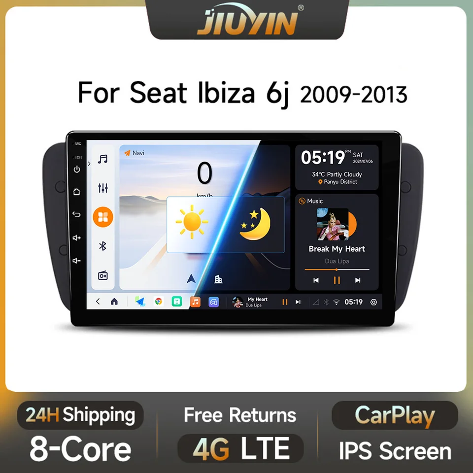 Jiuyin 9 palcové rádio pre sedadlo Ibiza 6J 2009-2013 2010 CarPlay Android 13 Auto AI Voice 4G Multimediálne GPS 2DIN Autoradio