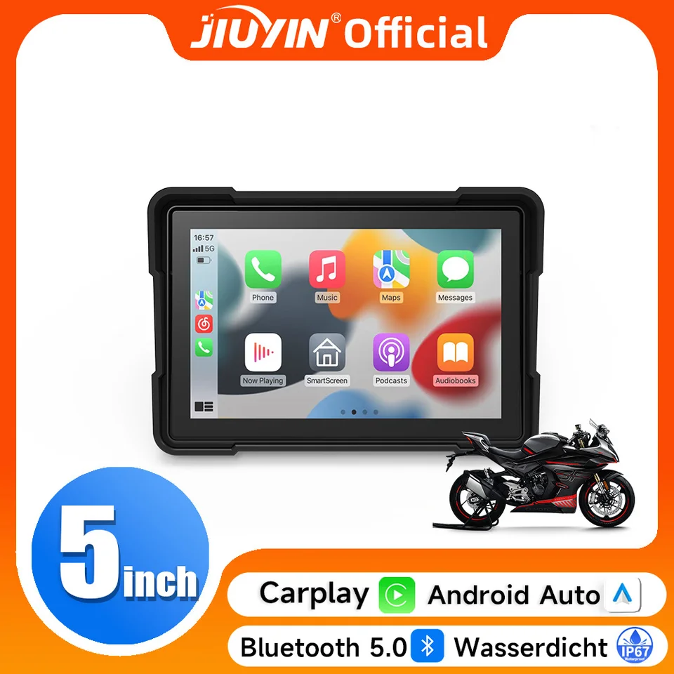 Jiuyin IPX7 Waterproof 5inch Motocykel prenosný navigačný GPS obrazovky bezdrôtové Apple CarPlay Android Auto Display Dual BT