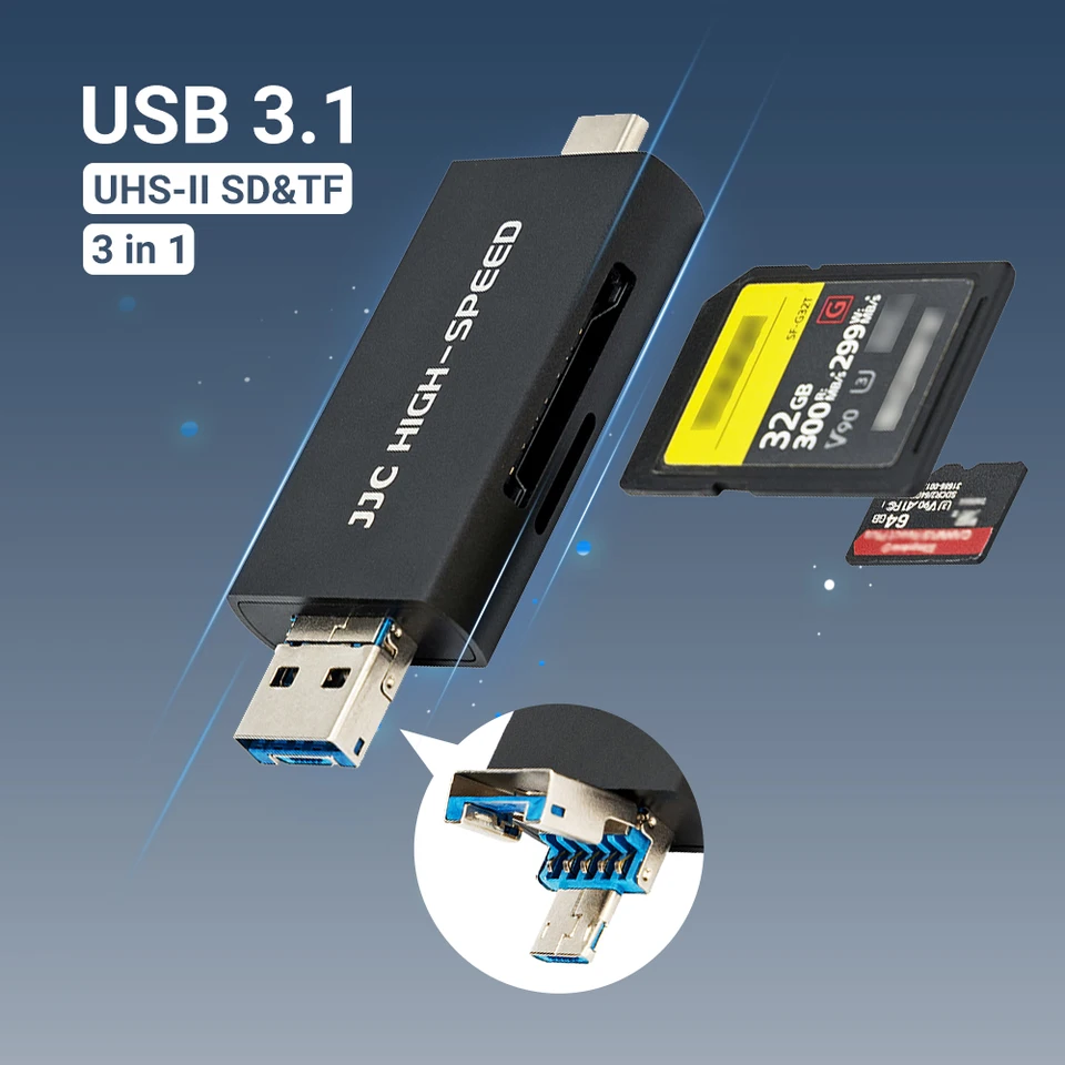 JJC UHS-II SD MSD Card Reader USB 3.1/Micro USB 2.0/Typ C USB 3.1 až SD Micro SD Adapter pre iPhone 15 16 Pro Max MacB MacB