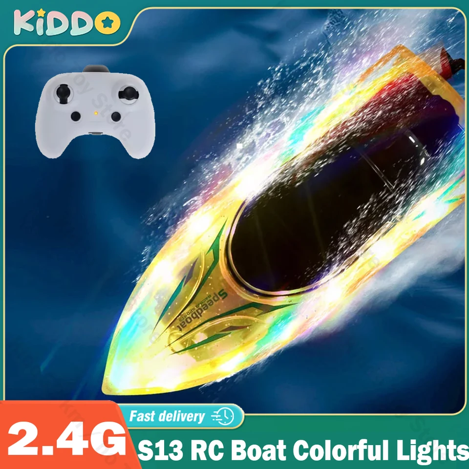 JJRC S13 RC čln farebné svetlá Luminous High Speed ​​2,4G Konkurenčný obrazový čln rodičovský hračky pre chlapcov