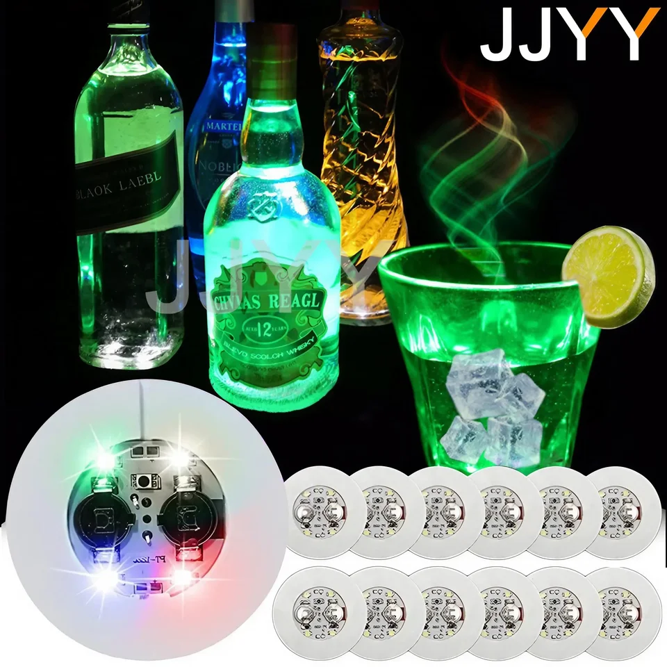 Jjyy LED COASTRE SVETLÁ COASTERS COASTERS STRÁNKY LIKÉRY Fľaša nápoj LUMINUMN CUP MAT BAR PARTY Svadobná váza dekorácie