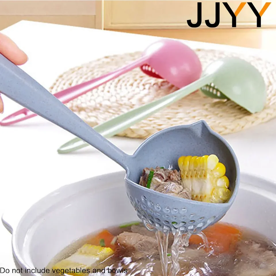 Jjyy The 2 in 1 Kuchynská lyžica lyžica dlhá rukoväť plastový cederový filter Filter Taveware Hot Pot Leso Spoon