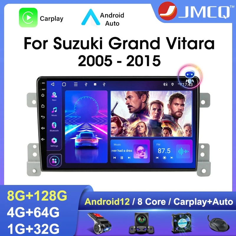 JMCQ 2DIN Android 12 Car Radio pre Suzuki Grand Vitara 3 2005 2012 2013 2014 2015 Multimidia Video DSP 4G CarPlay GPS Navigaion
