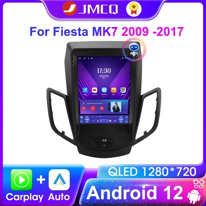 JMCQ Android 12 Car Auto Radio pre Ford Fiesta MK7 2009 -2017 Navigačné stereofónne multimediálne hráč CARPLAY VERTICKÁ SCREE HLAVNÁ UNITA