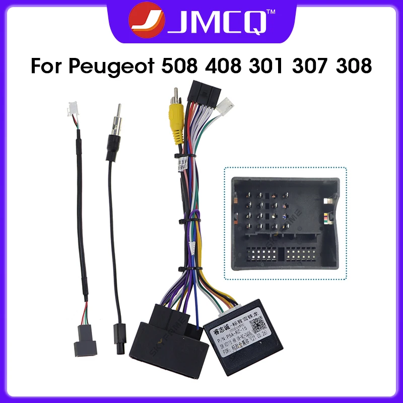 JMCQ CAR WIRING HARNES Adaptér napájací kábel Canbus Box Decoder pre Peugeot 508 5008 3008 408 4008 2008 301 307 308 G-PSA-RZ-15