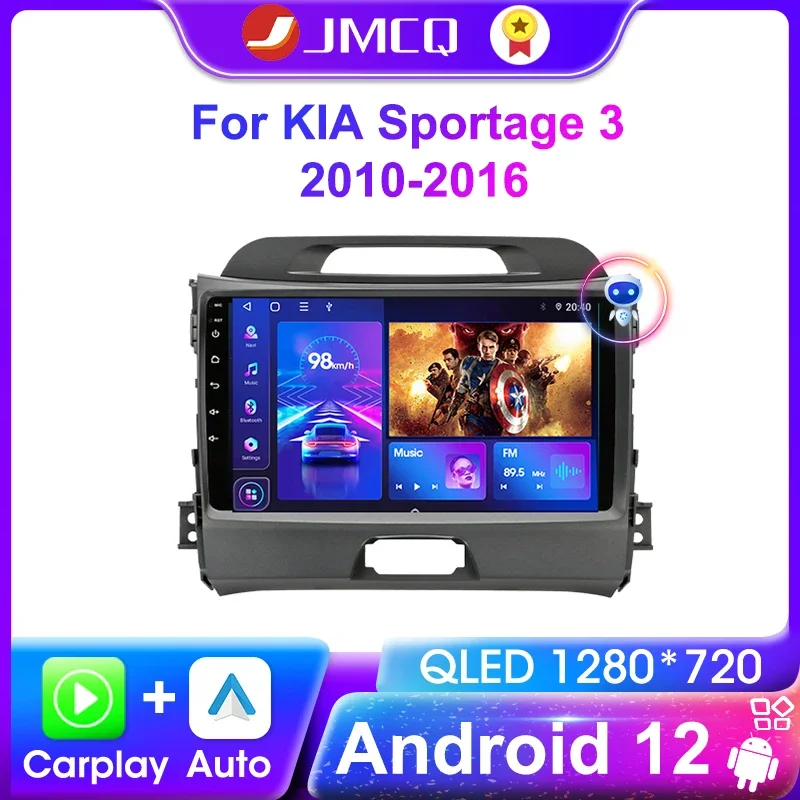 JMCQ CarPlay Android 12.0 Automobilie Radio Multimedia Video Player Navigation GPS pre Kia Sportage 3 2010-2016 4G+WiFi 2 DIN Head Unit