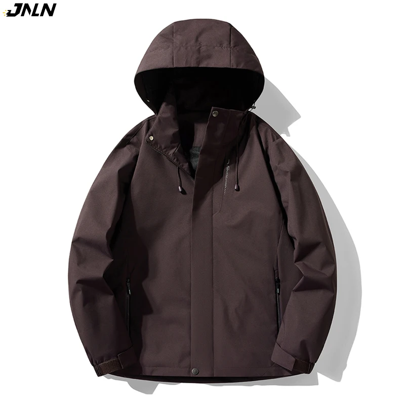 Jnln muži Ženy lezenie bundy vonkajšie vodotesné turistické bunda unisex kemping trekking veterné breaker odnímateľný klobúk Rain Coat