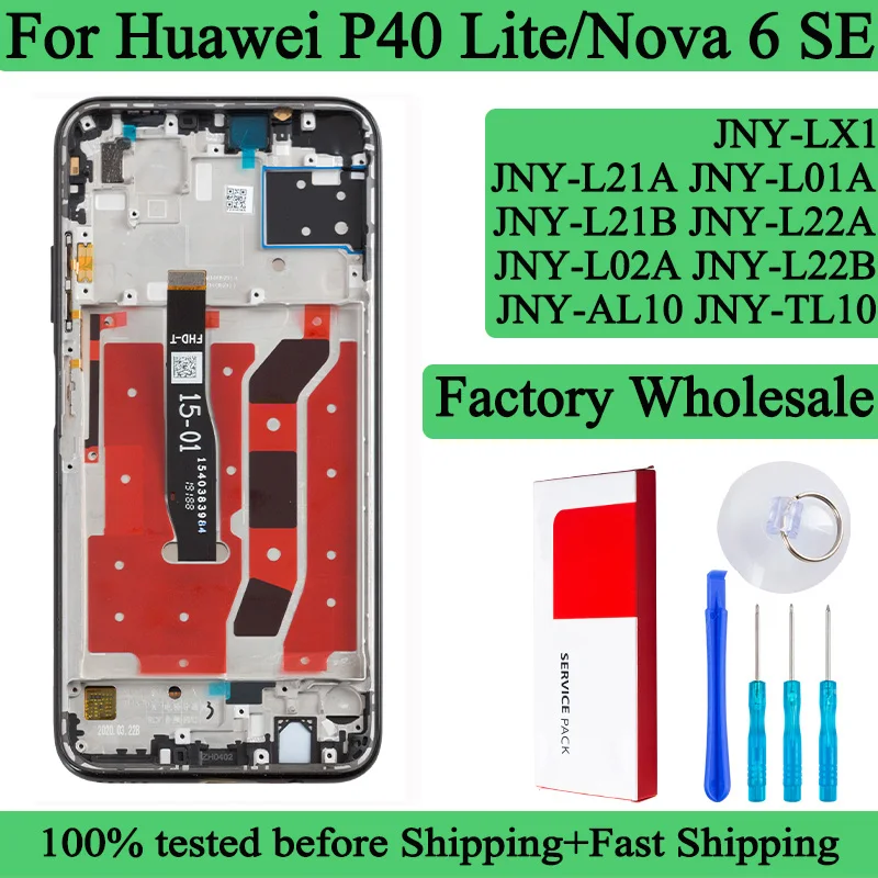 JNY-L21A JNY-L01A JNY-L21B Premium LCD pre Huawei P40 Lite Display Display Digitator Panel zostava panela pre Nova 6 SCvah