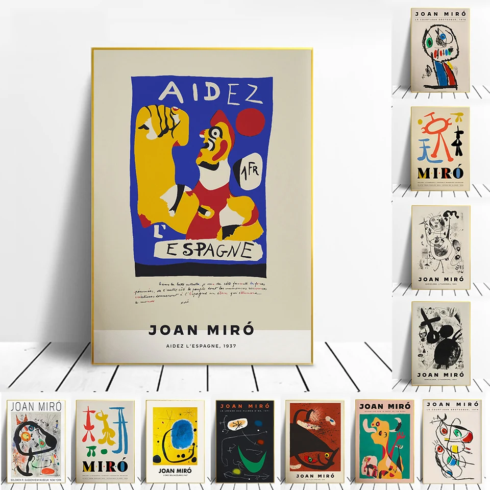Joan Miro Vintage Abstraktná výstava nástenné umenie Canvas Painting Nordic Plagáty a výtlačky nástenné obrázky pre bývanie domáci dekor