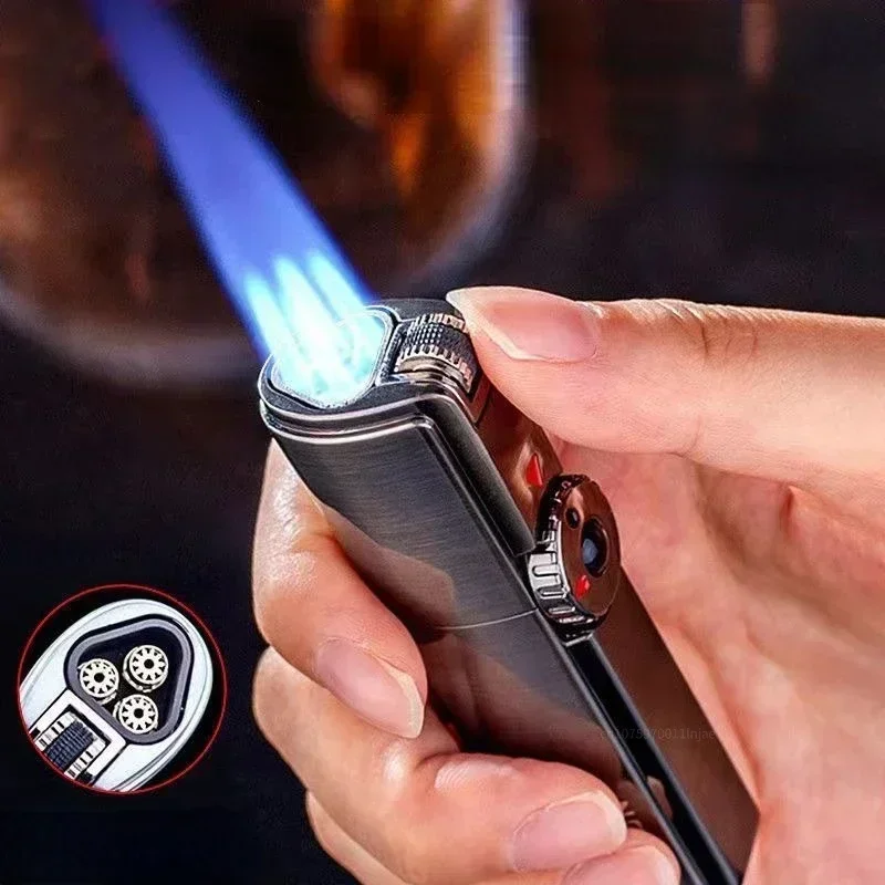 Jobon Gas Torch Zapaľovač Výkon Trojodný modrý plameň brúsenie kolesa Windproof Cigar Upaľovač Turbo sprej streľby Pánske gadgety