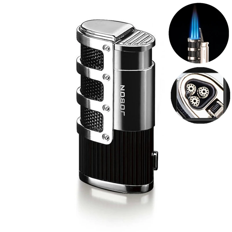 Jobon Metal WindoProof Radi Triple Torch Jet Turbo Blue Flame Butane Plyn Svetžší cigareta Pánsky cigaretový zapaľovač