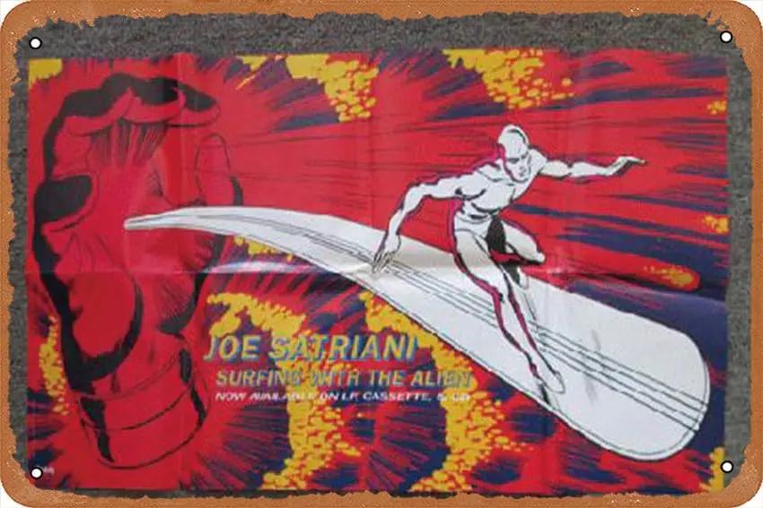 Joe Satriani surfovanie s mimozemskými hudobnými plagátmi 1987 Retro metalové cínové znaky Vintage izba dekorový plagát pre domácu kaviareň múr a