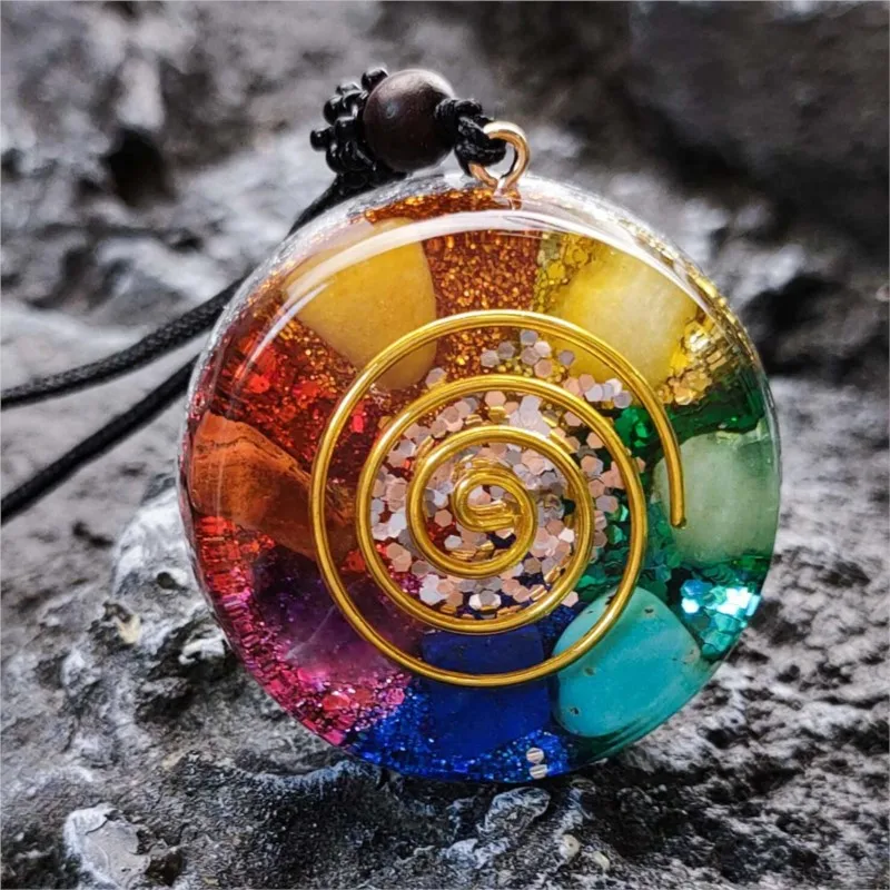 Joga liečivé meditácie náhrdelníkov Ženy Ženy Amulet šperky Orgonit 7 Čakra energia prívesok Náhrdelník Rainbow Crystal Stones