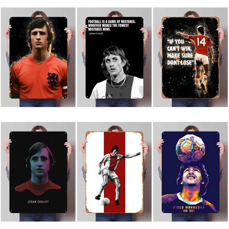 Johan Cruyff Futbalové športové kovové plagáty Domové príslušenstvo Vlastné kovové plechové značky pre nástenné umenie dekorácia prútik deko izba