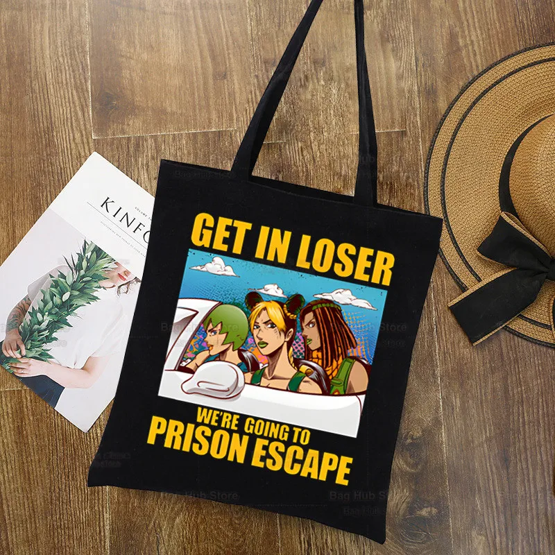 JoJo Bizarre Adventure Star Platinum Nákupné čierne tašky plátno Jotaro JoJo's Tote Bag Opre použiteľné látky s kabelkou kabelky ramená ramien