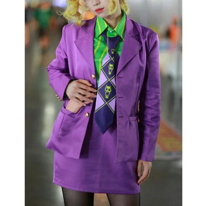 JoJo's Bizarre Adventure Kira Yoshikage Cosplay kostým fialová ženská verzia bunda tričko sukňu kravata anime halloween su k k k