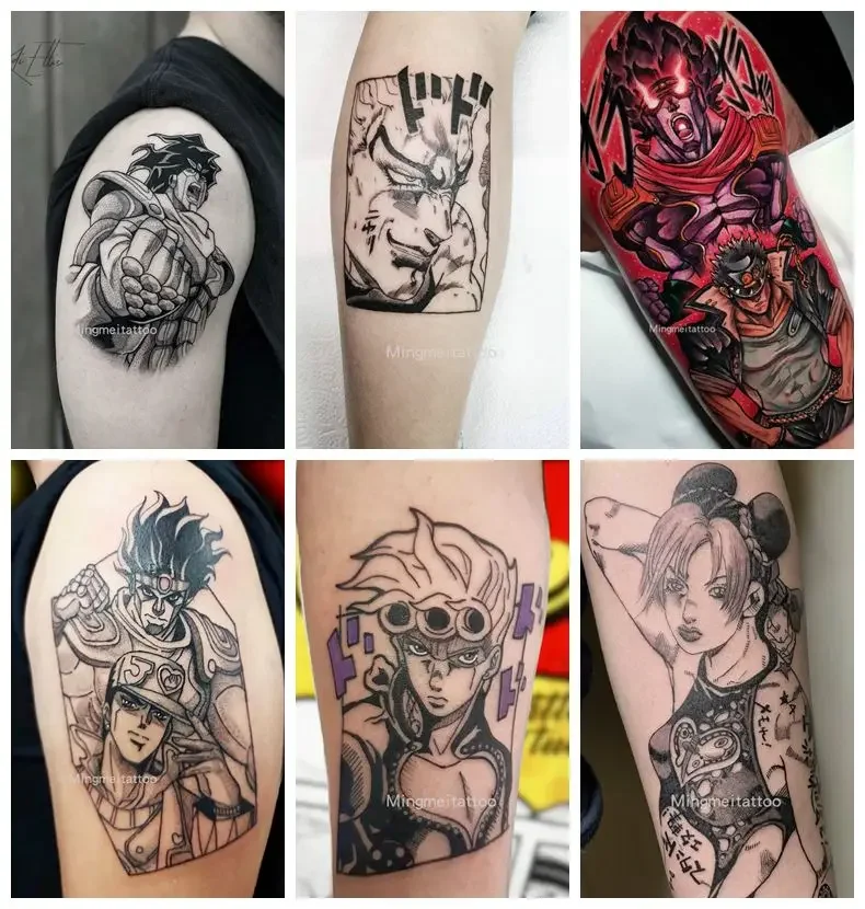 Jojo's Bizarre Adventure Stone Ocean Anime Dočasné tetovanie karikatúra Jolyne Jotaro Nepremokavý falošný tetovací nálepka Art Art Dot Decal