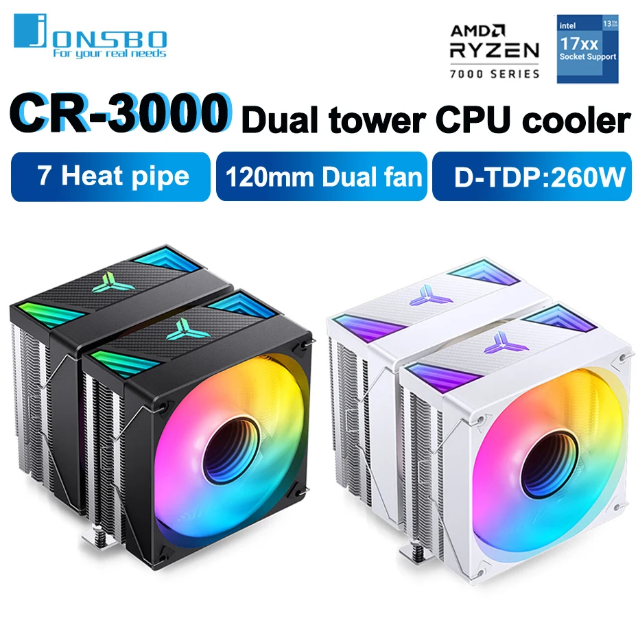 JONSBO CR-3000 NICKEL PATLED 7 tepelných rúrok CPU COUNATER ARGB ventilátor Dvojitá veža chladiča chladiča pre LGA1700 115X 1200 2011 AM5 AM5