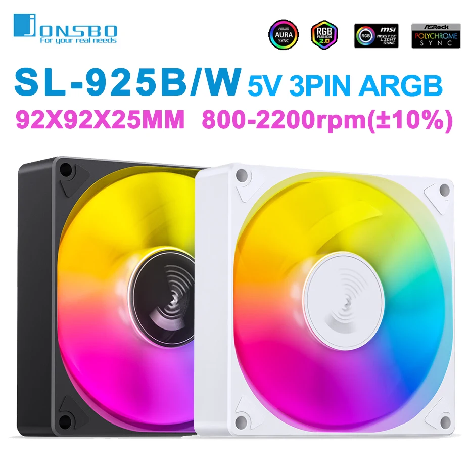 JONSBO SL-925 Čierna/biela 92 mm puzdro ventilátor 5v 3pin argb tichý CPU Cooler ventilátor 4pin pwm inteligentná regulácia teploty