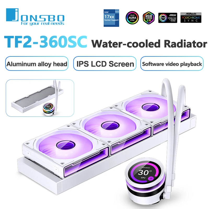 JONSBO TF2-360SC integrovaný vodoterný chladič ARGB IPS LCD obrazovka CPU všetko v jednom AIO CPU Kvapalinové chladenie Intel 1700 115x AM5