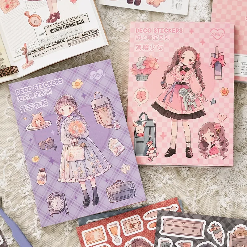 JourrnAMM 20Sheets kawaii girl slepky kniha DIY Scrapbooking Colage Colage Decor Decor Journal Journal cartoon materiály nálepky