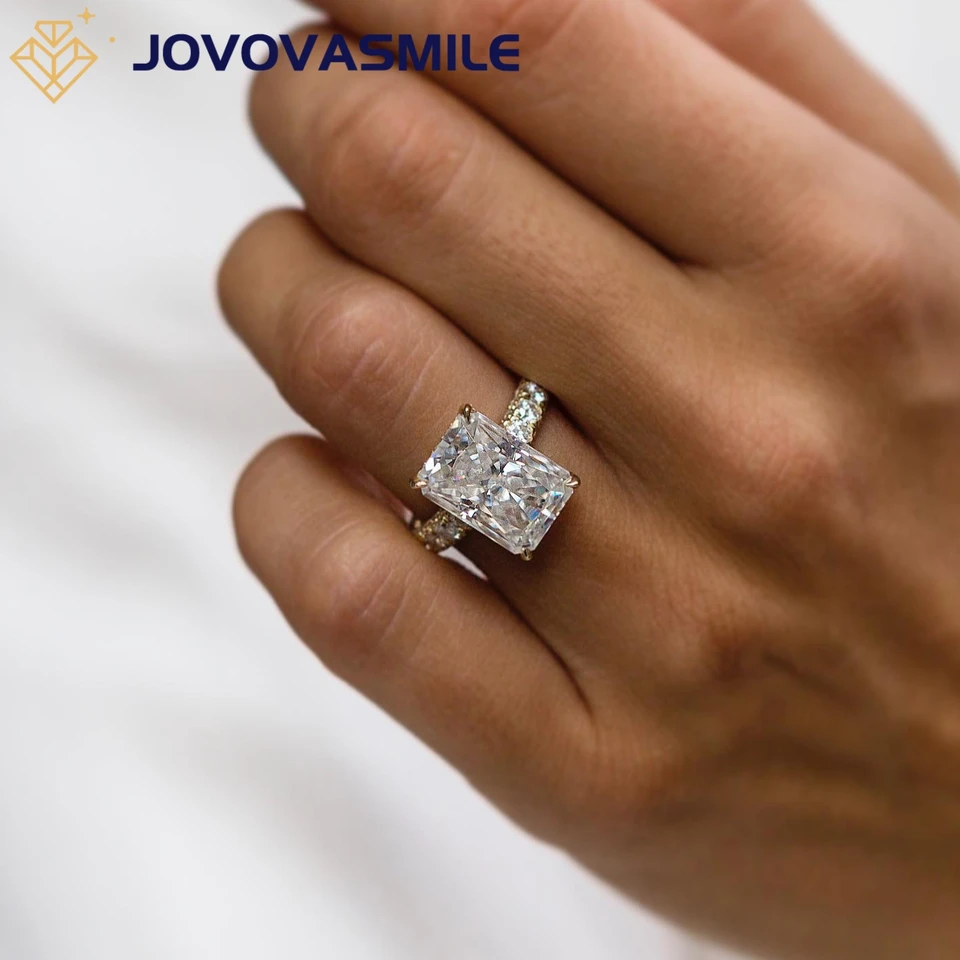 Jovovasmile 8 Carat Moissanit Rings 13x9mm Drvený ľad Radiant Cut 14k Solid Gold Nastavenie pre ženu s GRA