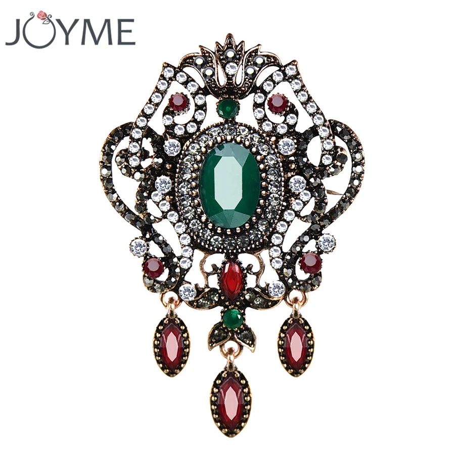 Joyme Nový kvetinový dizajn Vintage brošní s príveskovými špendlíkmi pre ženy retro Turecko etnické zelené červené šperky Veľkoobchod