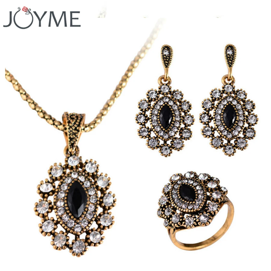 Joyme nový vintage vzhľad zlaté farby oka Svadobné turecké šperky krištáľové náušnice prsteňový náhrdelník pre ženy Bijoux femme