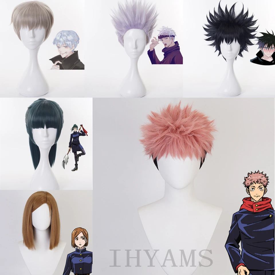 Jujutsu Kaisen Anime Gojo Satoru Nobara Kugisa Maki Zenin Fushiguro Megumi Yuji Itadori Toge Inumaki Cosplay Wigs + parochňa Cap Cap