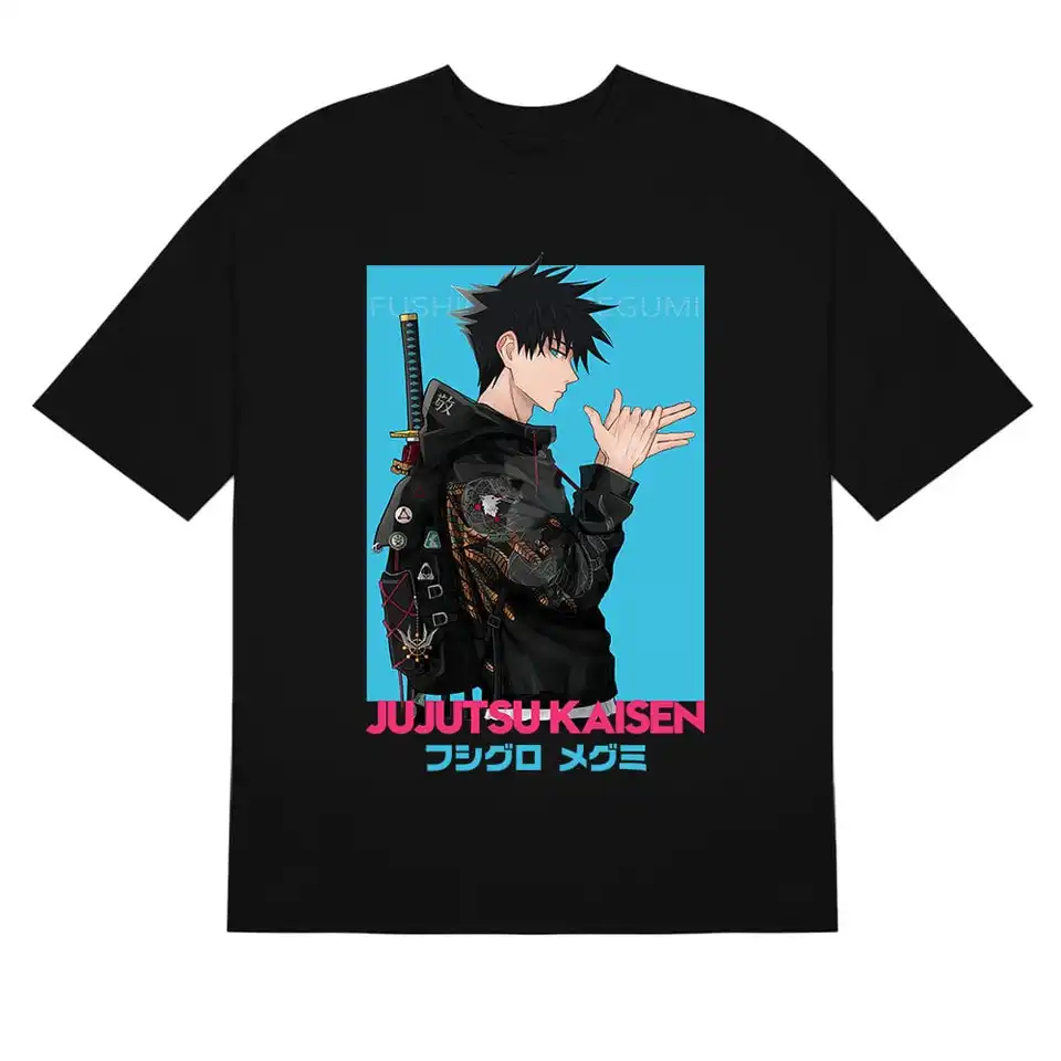 Jujutsu Kaisen Megumi Fushiguro Blue pozadie tričko-vysokokvalitné anime tričko