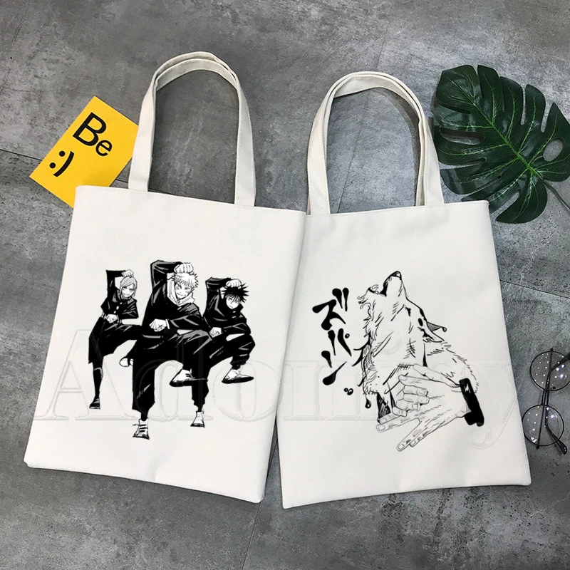 JUJUTSU Kaisen Yuji Itadori Gojo Satoru nákupná taška Bolsas de tela s potravinami nakupovanie Cotton Bag Jute Sacola reciclaje