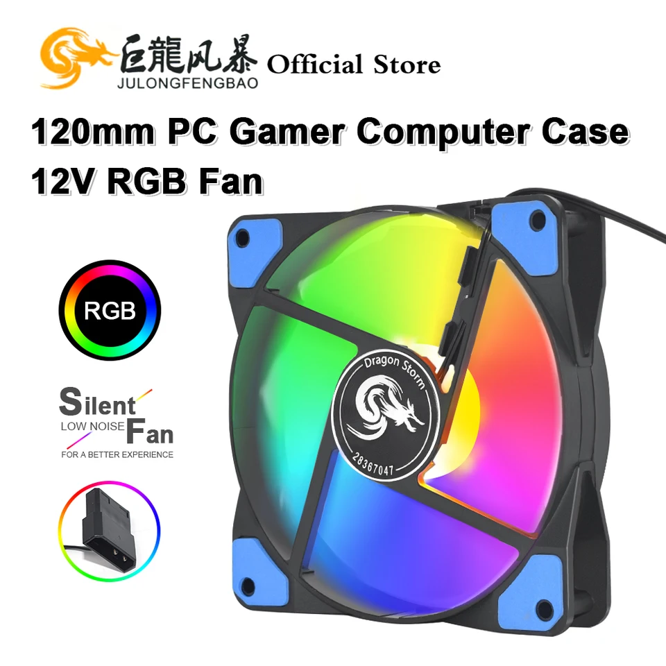 Julongfengbao počítačové puzdro Chladenie ventilátor RGB 120*120*25 mm 12V Hydraulické ložisko PC Svetelová farebná žiarovka