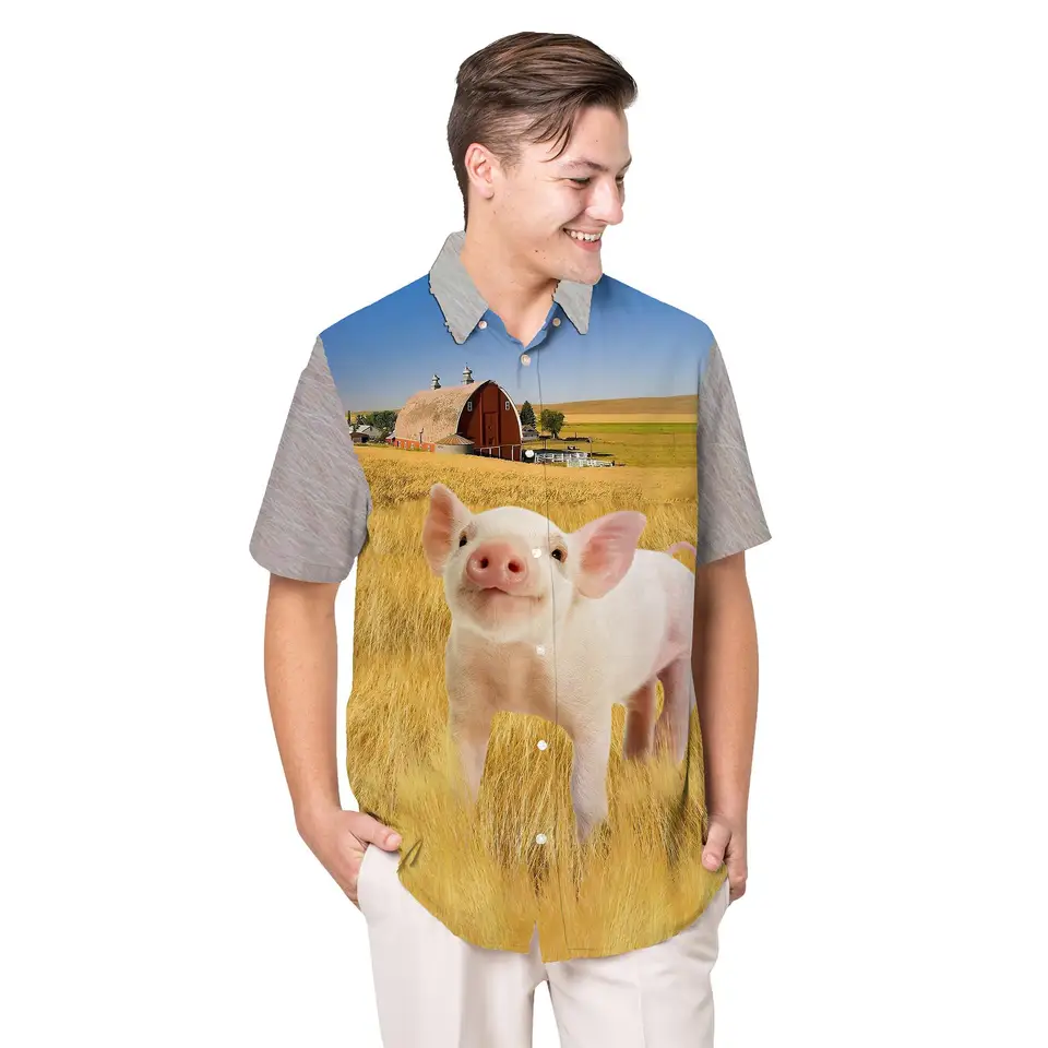 Jumast Pig Patter Men Havajský košeľa Farm Life 3D tlačené košele Aloha unisex tašky na ulici Streetwear Beach Man oblečenie vtipné vrcholy