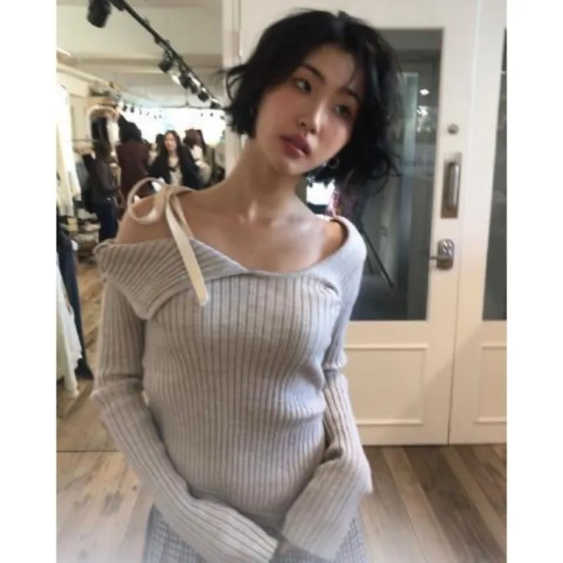 Jumper y2k oblečenie pullover sueter Mujer Jersey košele asymetrická čipka hore dolnú hornú hornú časť štíhly z pletených plodín