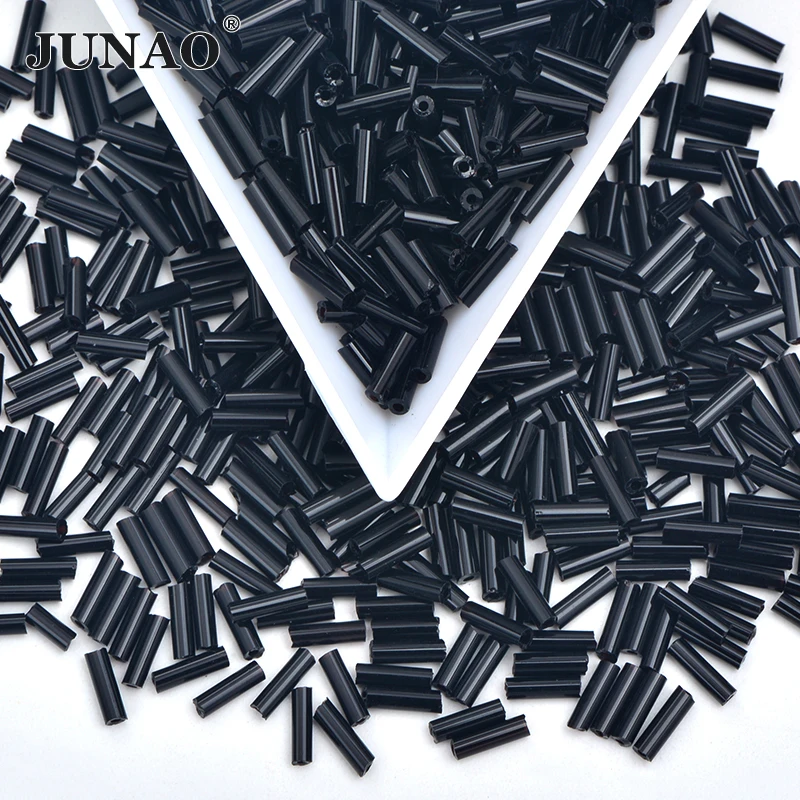 Junao 20G 6 mm čierny sklenený kamienok s kamienkami guľôčky Bugle trubice korálky Šijacie sklenené korálky voľné kamene Spacer Stones pre domácich majstrov výroba šperkov