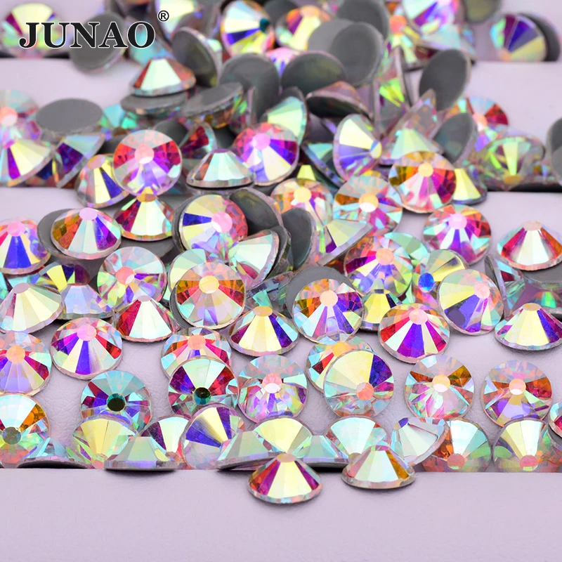 Junao SS 6 8 10 12 16 20 30 30 Hot Fix Glass Crystal AB Smienok Aplikácia Hotfix Kryštály Kamene Stony Strass pre domácich majstrov