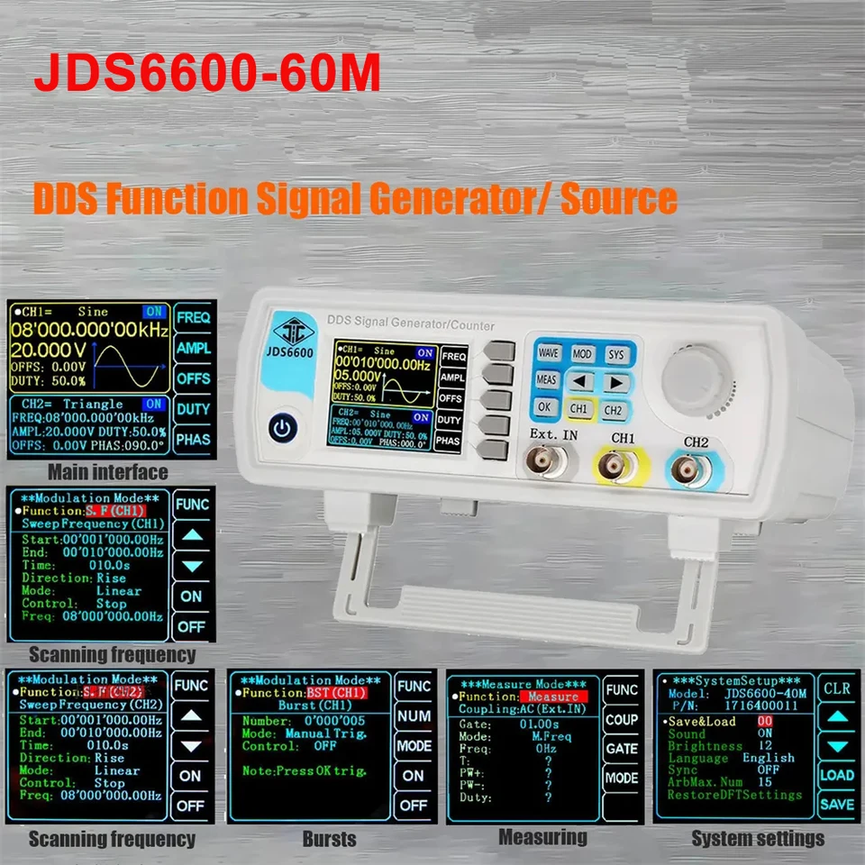 Junctek JDS6600 60 MHz DUALNEMÁLNY DDS Funkčný generátor signálu Digitálny frekvenčný frekvenčný meter ľubovoľný generátor impulzov vlny