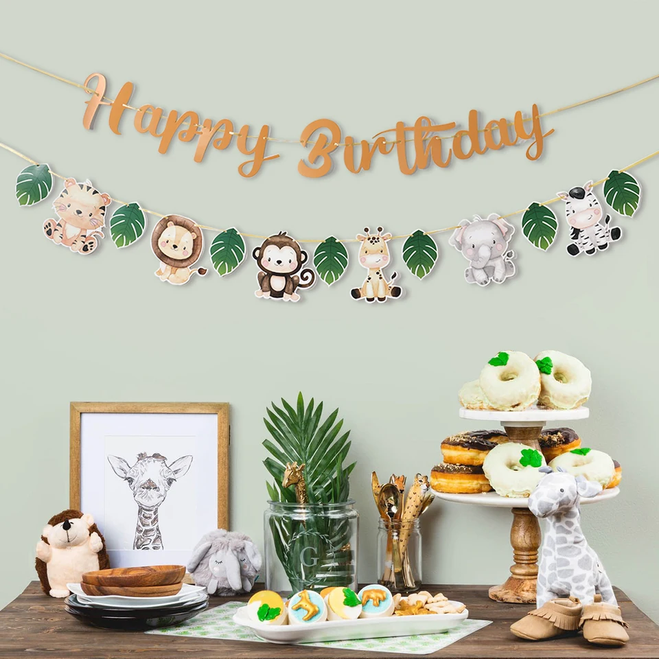 Jungle Animal Všetko najlepšie k narodeninám Garland Banner Party